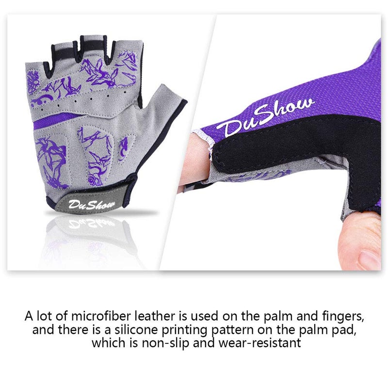 DuShow Women Half Finger Cycling Gloves,Gel Padded Anti-Slip Shock-Absorbing Mountain Road Bicycle Biking Bike Short Fingerless Gloves(Purple,S) - Image 5